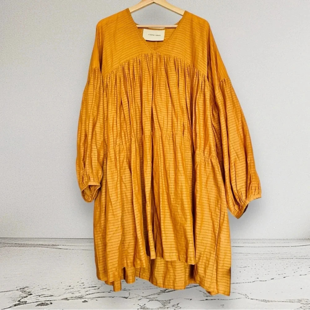 NEW A PERFECT NOMAD Symi Dress Trapez Organic Cotton Ochre Orange One Size - Picture 4 of 16